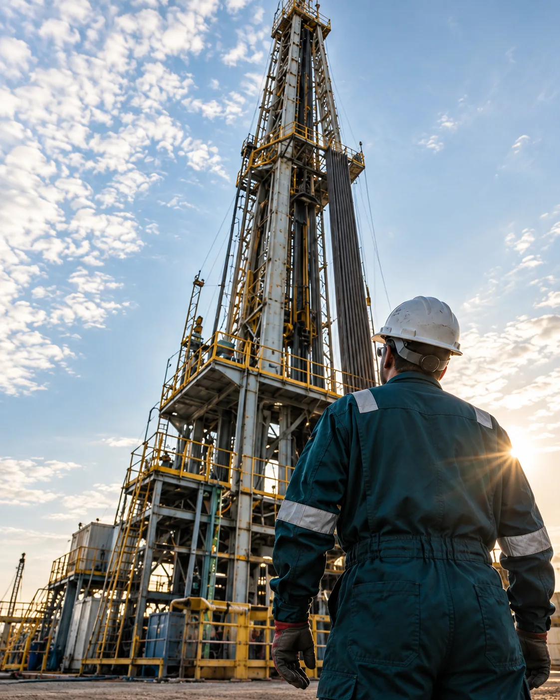 Oilfield engineer at a drilling rig during field operations