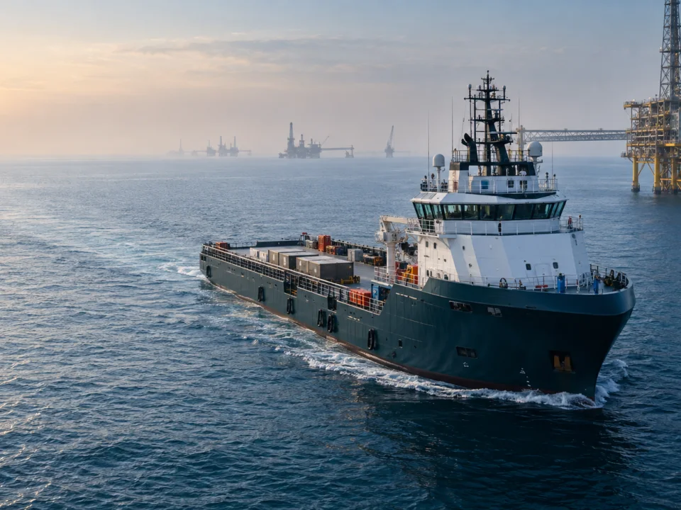 Unbranded offshore support vessel operating near an offshore installation